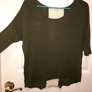 3/4 length olive shirt